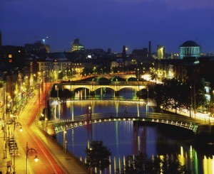 "Dublin, Co Dublin, Ireland; View Of The River Liffey At Nighttime"