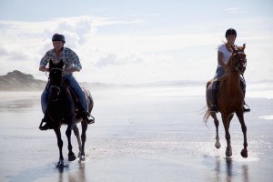 Horse riders galloping, Pakiri Beach, Auckland, New Zealand